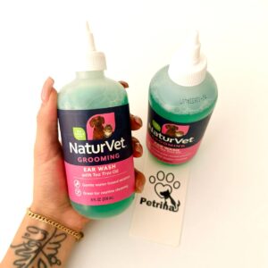 محلول شستشوی گوش سگ و گربه NaturVet Ear Wash | روغن درخت چای - 100% طبیعی | پاک‌ کننده جرم، آلودگی و بوی نامطبوع گوش | ۱۱۸ میلی‌ لیتر