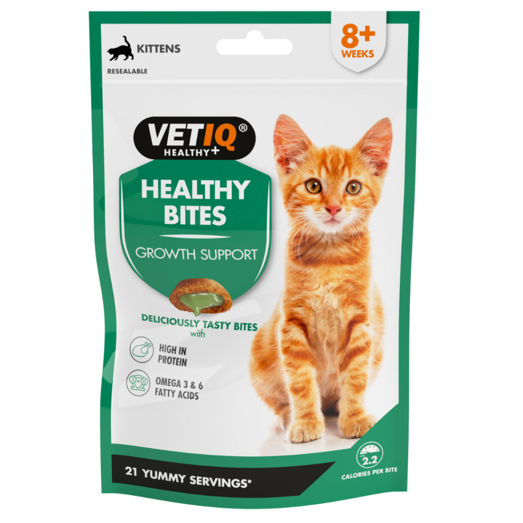 تشویقی بچه گربه VETIQ Healthy Bites Growth Support با مغز نرم کرم دار | حمایت از رشد، استخوان و مفاصل