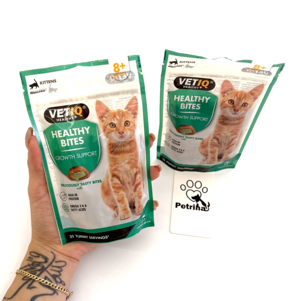 تشویقی بچه گربه VETIQ Healthy Bites Growth Support با مغز نرم کرم دار | حمایت از رشد، استخوان و مفاصل