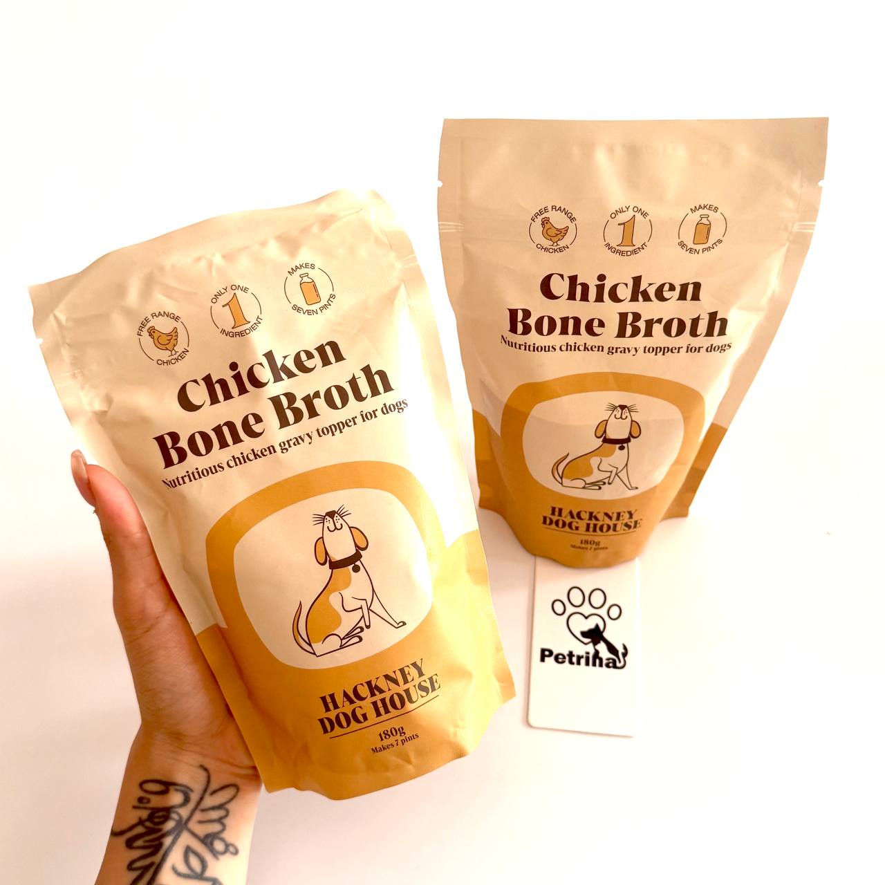 chicken Bone Broth پودر آب قلم مرغ Hackney Dog House برای سگ | تاپر مغذی با کلاژن طبیعی، گلوکزامین و کندرویتین | 180 گرم Chicken Bone Broth Hackney Dog House